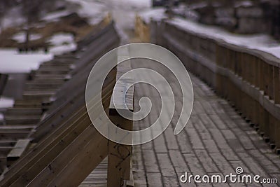 Wooden bridge at Vuoksa river Stock Photo